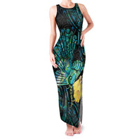 New Zealand Fantail Bird Family Matching Tank Maxi Dress and Hawaiian Shirt Maori Piwakawaka Kowhai - Paua Shell Pattern