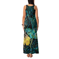 New Zealand Fantail Bird Family Matching Tank Maxi Dress and Hawaiian Shirt Maori Piwakawaka Kowhai - Paua Shell Pattern
