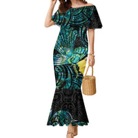 New Zealand Fantail Bird Mermaid Dress Maori Piwakawaka Kowhai - Paua Shell Pattern LT14 Women Green - Polynesian Pride