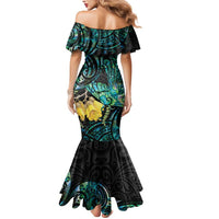 New Zealand Fantail Bird Mermaid Dress Maori Piwakawaka Kowhai - Paua Shell Pattern LT14 - Polynesian Pride