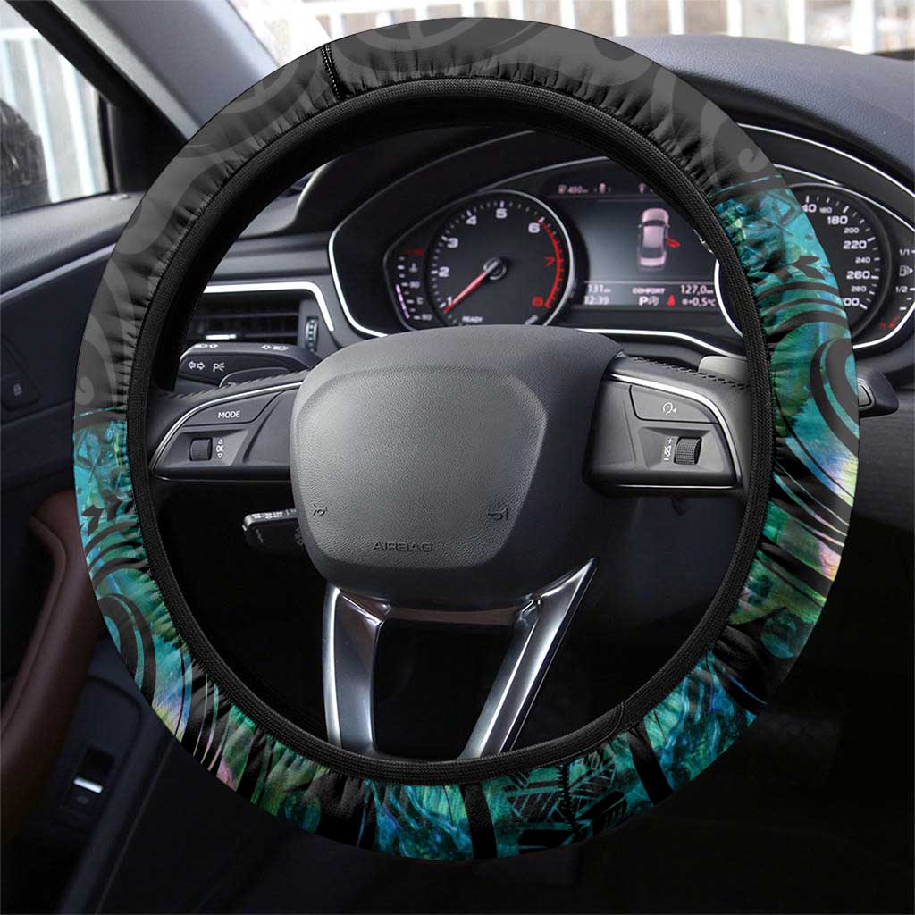 New Zealand Fantail Bird Steering Wheel Cover Maori Piwakawaka Kowhai - Paua Shell Pattern