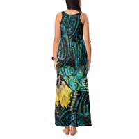 New Zealand Fantail Bird Tank Maxi Dress Maori Piwakawaka Kowhai - Paua Shell Pattern