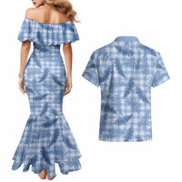 Blue Palaka Hawaii Palapalai Couples Matching Mermaid Dress and Hawaiian Shirt Hawaiian Fern LT14 - Polynesian Pride