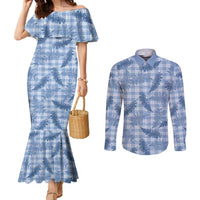 Blue Palaka Hawaii Palapalai Couples Matching Mermaid Dress and Long Sleeve Button Shirt Hawaiian Fern - Polynesian Pride