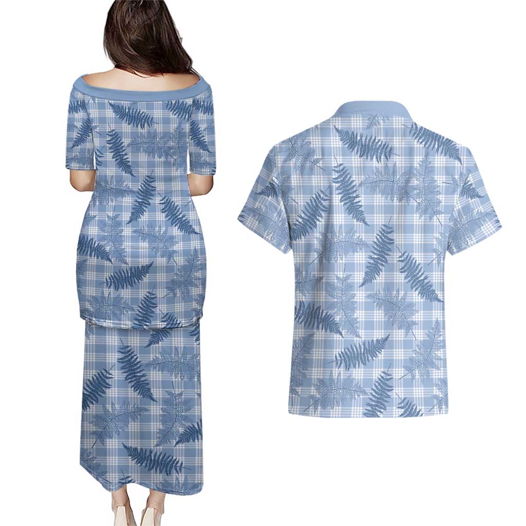 Blue Palaka Hawaii Palapalai Couples Matching Puletasi and Hawaiian Shirt Hawaiian Fern - Polynesian Pride