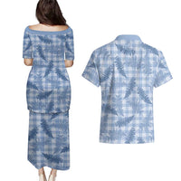 Blue Palaka Hawaii Palapalai Couples Matching Puletasi and Hawaiian Shirt Hawaiian Fern - Polynesian Pride