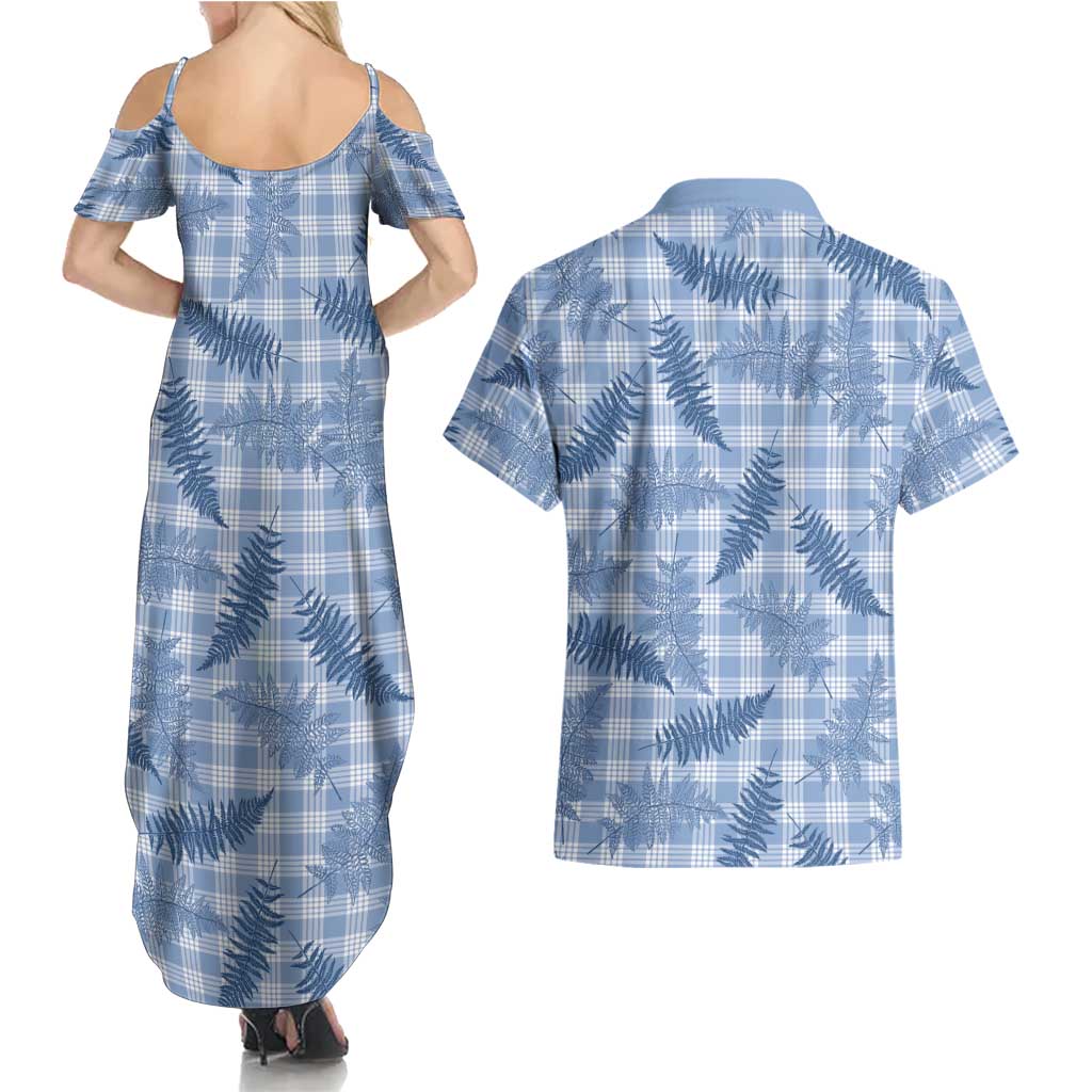 Blue Palaka Hawaii Palapalai Couples Matching Summer Maxi Dress and Hawaiian Shirt Hawaiian Fern - Polynesian Pride