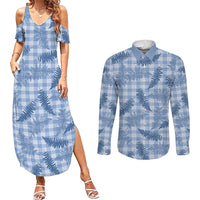Blue Palaka Hawaii Palapalai Couples Matching Summer Maxi Dress and Long Sleeve Button Shirt Hawaiian Fern - Polynesian Pride