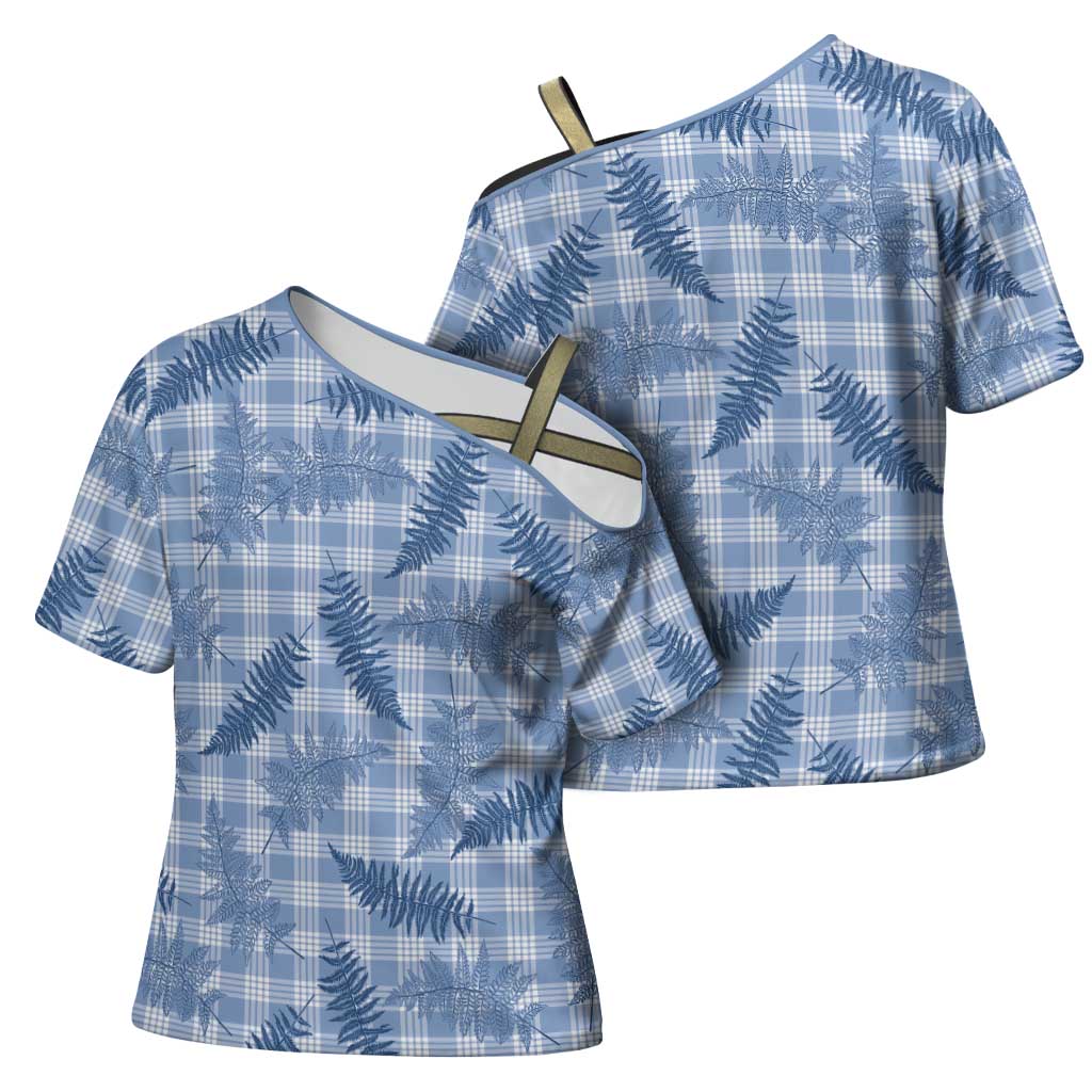 Blue Palaka Hawaii Palapalai Cross Shoulder Shirt Hawaiian Fern - Polynesian Pride