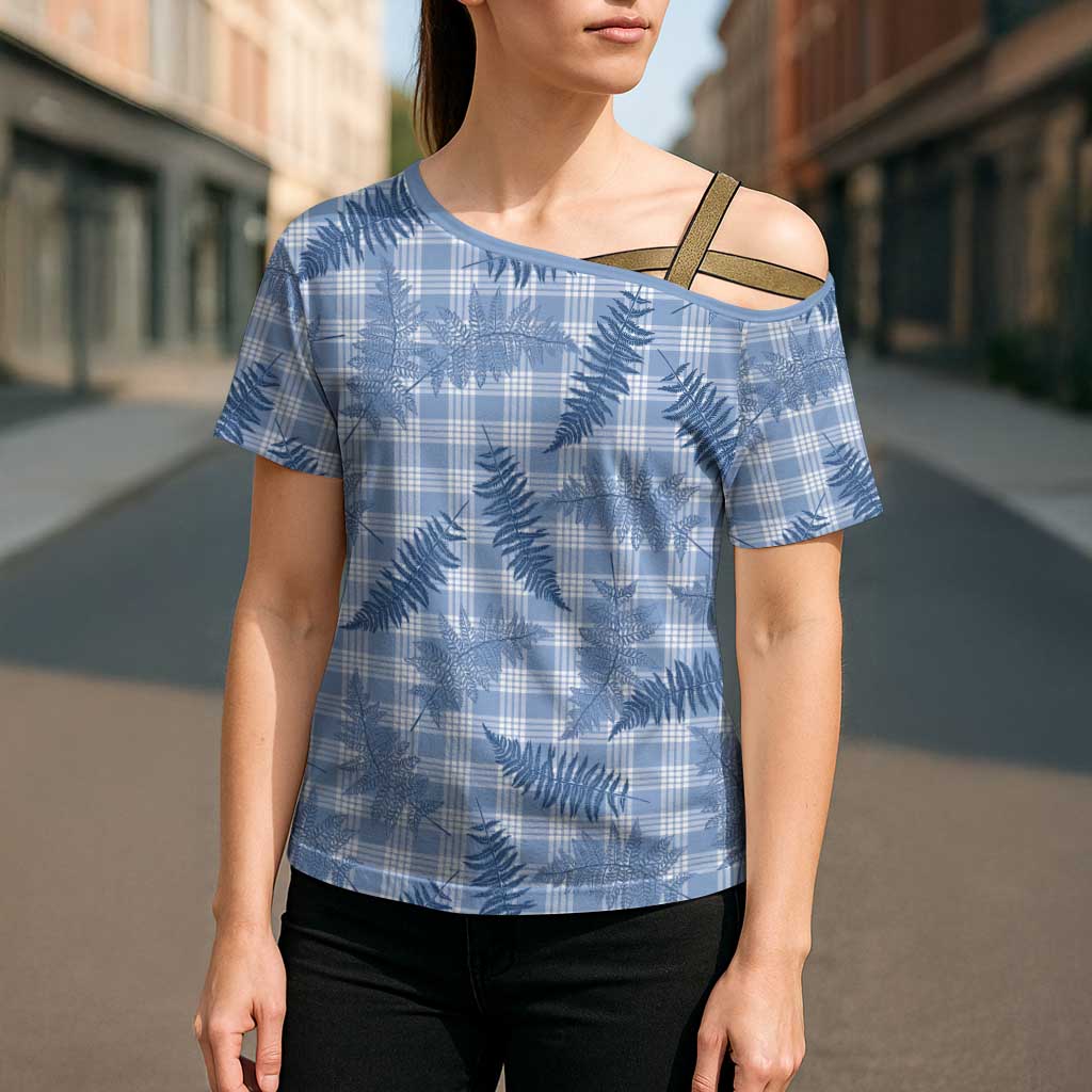 Blue Palaka Hawaii Palapalai Cross Shoulder Shirt Hawaiian Fern - Polynesian Pride