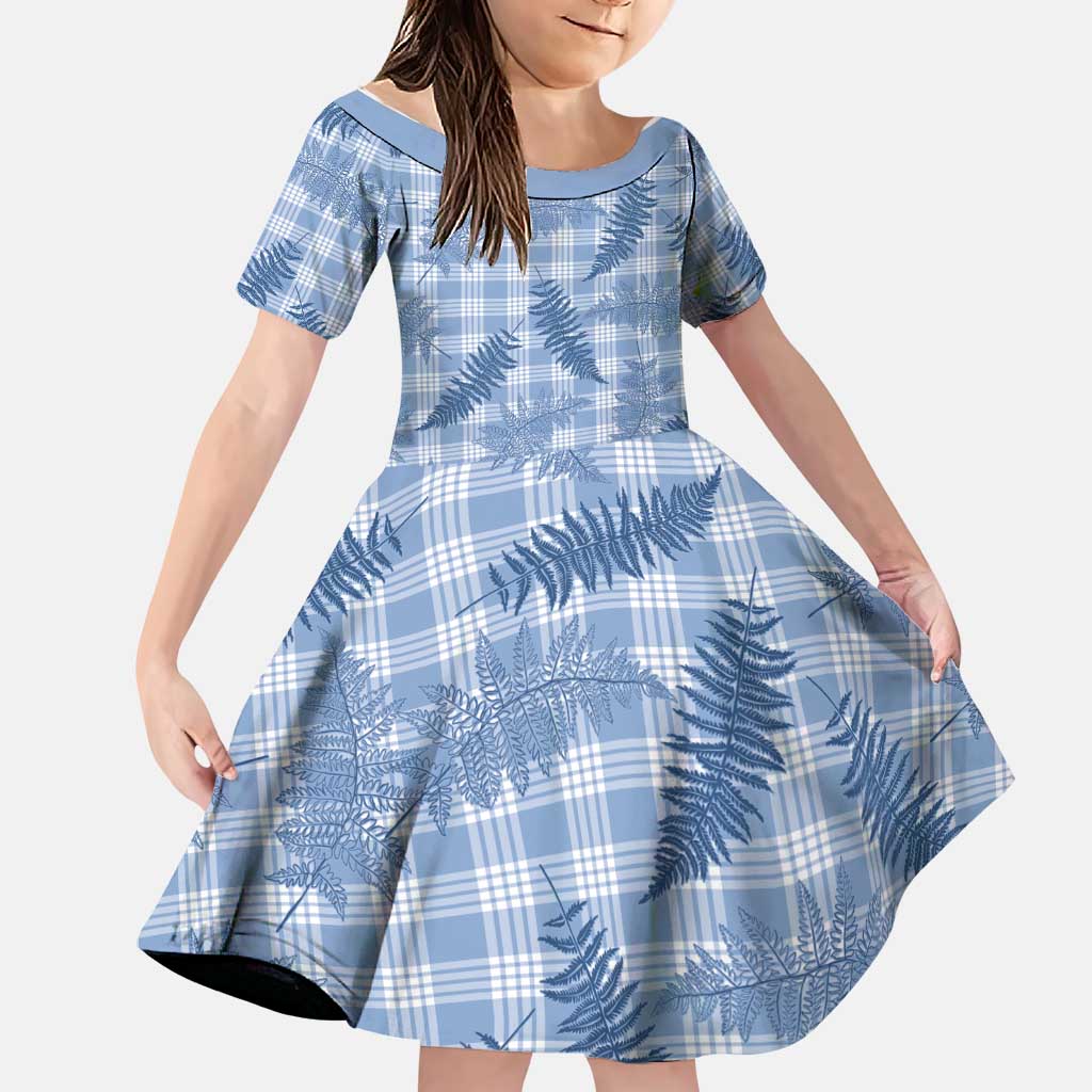 Blue Palaka Hawaii Palapalai Family Matching Long Sleeve Bodycon Dress and Hawaiian Shirt Hawaiian Fern LT14 Daughter's Dress Blue - Polynesian Pride