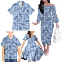 Blue Palaka Hawaii Palapalai Family Matching Off The Shoulder Long Sleeve Dress and Hawaiian Shirt Hawaiian Fern LT14 - Polynesian Pride