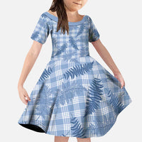 Blue Palaka Hawaii Palapalai Family Matching Off Shoulder Maxi Dress and Hawaiian Shirt Hawaiian Fern LT14 Daughter's Dress Blue - Polynesian Pride
