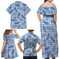 Blue Palaka Hawaii Palapalai Family Matching Off Shoulder Maxi Dress and Hawaiian Shirt Hawaiian Fern LT14 - Polynesian Pride