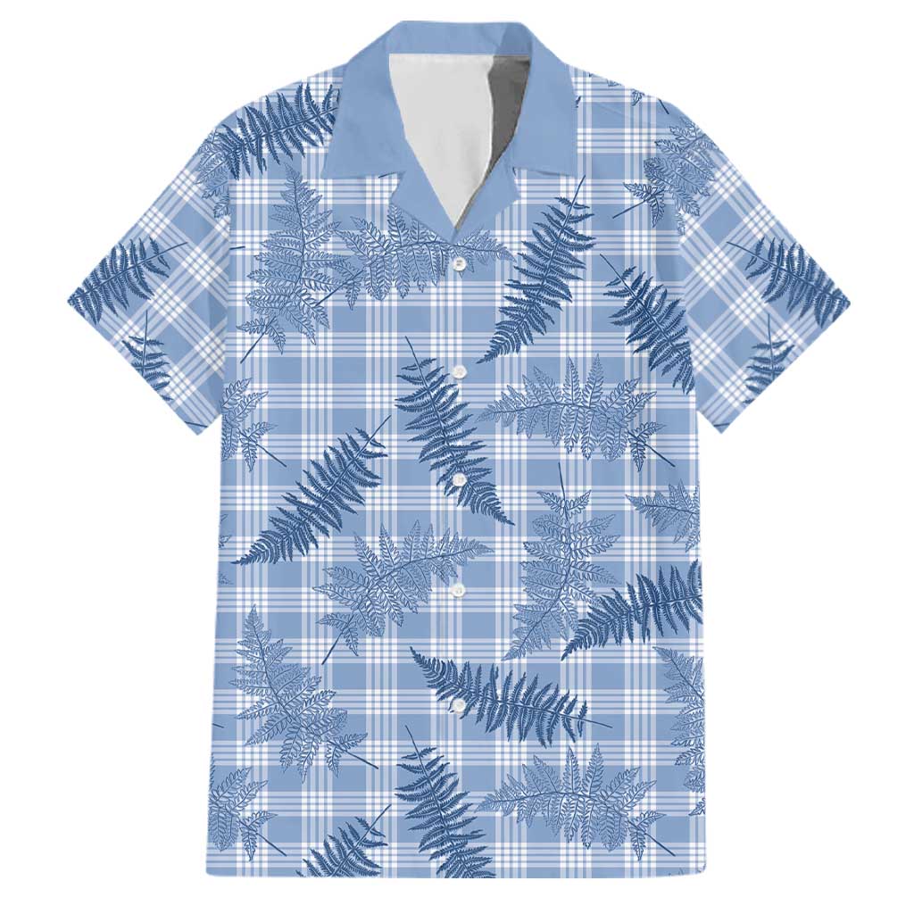 Blue Palaka Hawaii Palapalai Family Matching Off Shoulder Maxi Dress and Hawaiian Shirt Hawaiian Fern LT14 Dad's Shirt - Short Sleeve Blue - Polynesian Pride