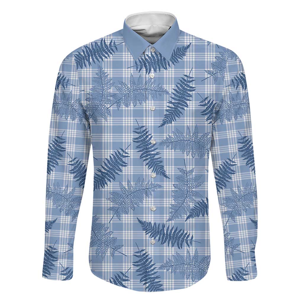 Blue Palaka Hawaii Palapalai Family Matching Off Shoulder Maxi Dress and Hawaiian Shirt Hawaiian Fern LT14 Dad's Shirt - Long Sleeve Blue - Polynesian Pride