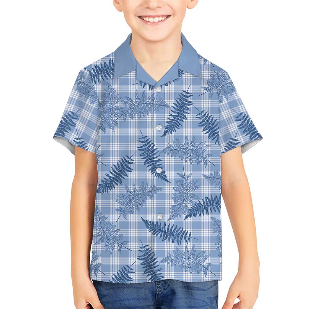 Blue Palaka Hawaii Palapalai Family Matching Off Shoulder Short Dress and Hawaiian Shirt Hawaiian Fern LT14 Son's Shirt Blue - Polynesian Pride