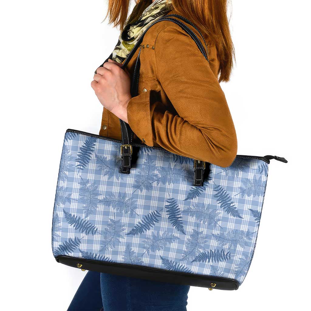Blue Palaka Hawaii Palapalai Leather Tote Bag Hawaiian Fern - Polynesian Pride