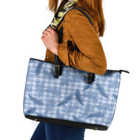 Blue Palaka Hawaii Palapalai Leather Tote Bag Hawaiian Fern - Polynesian Pride