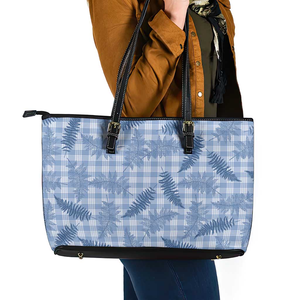 Blue Palaka Hawaii Palapalai Leather Tote Bag Hawaiian Fern - Polynesian Pride