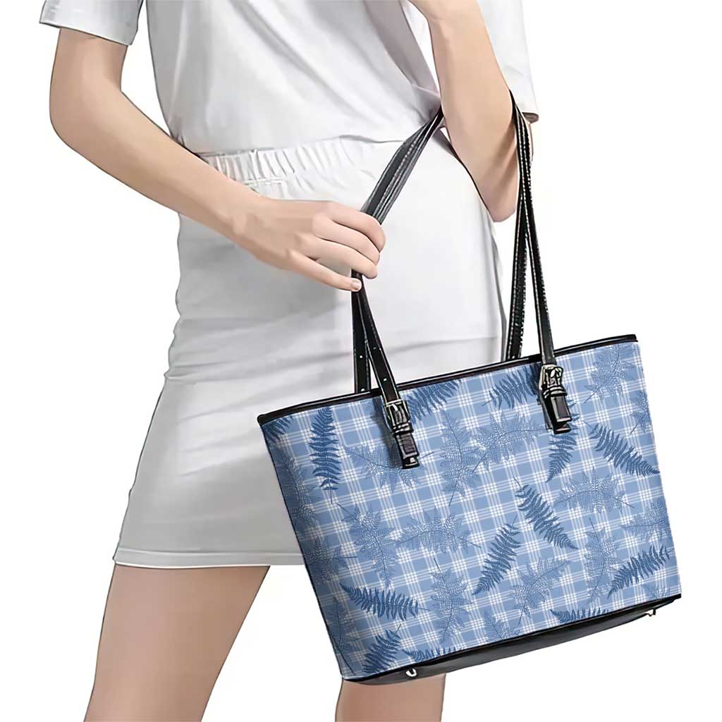 Blue Palaka Hawaii Palapalai Leather Tote Bag Hawaiian Fern - Polynesian Pride
