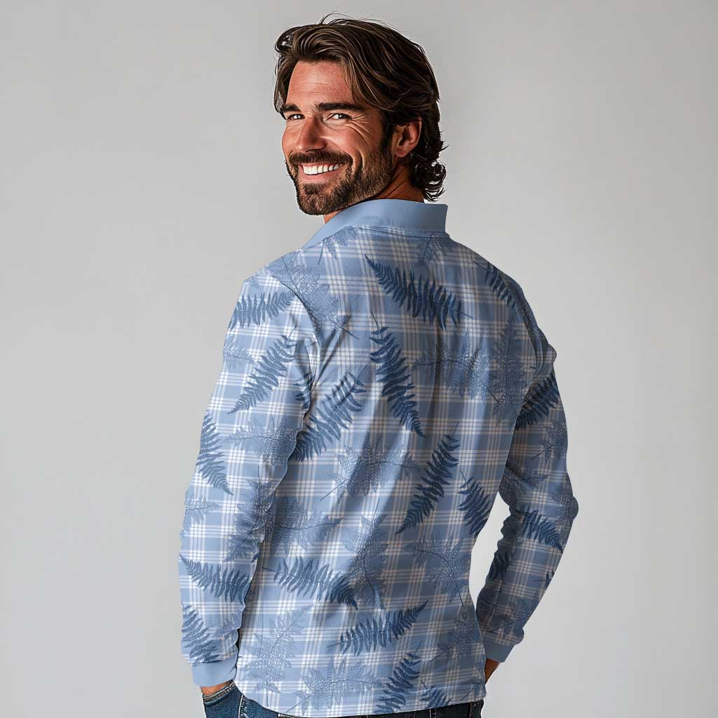 Blue Palaka Hawaii Palapalai Long Sleeve Polo Shirt Hawaiian Fern - Polynesian Pride