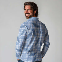 Blue Palaka Hawaii Palapalai Long Sleeve Polo Shirt Hawaiian Fern - Polynesian Pride