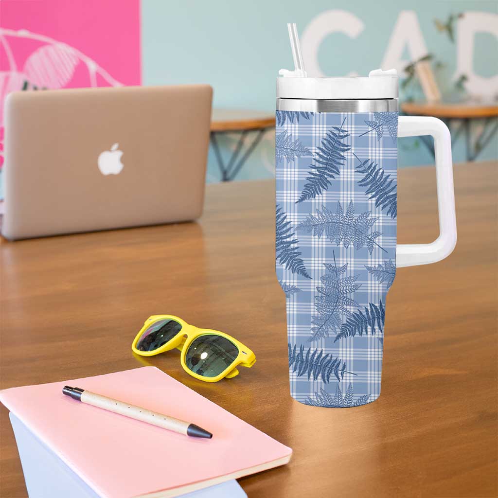 Blue Palaka Hawaii Palapalai Tumbler With Handle Hawaiian Fern - Polynesian Pride
