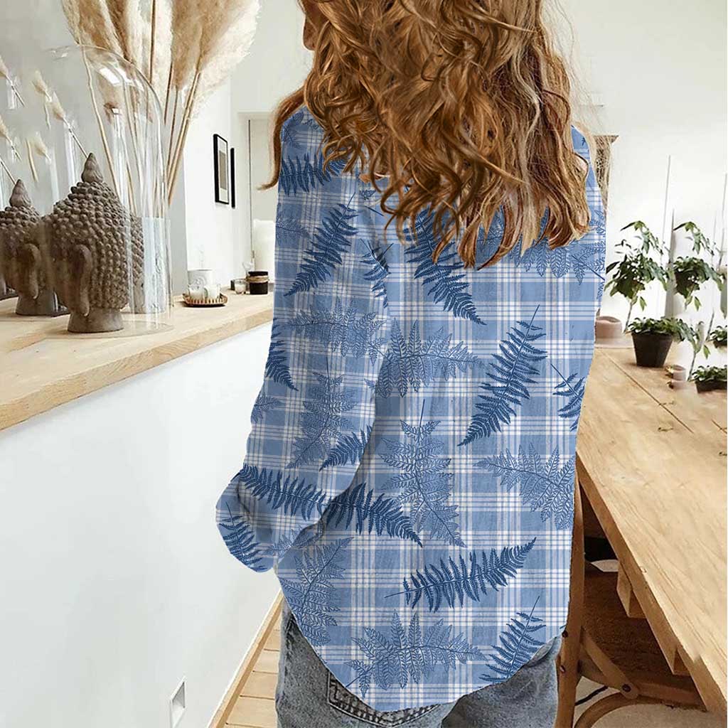 Blue Palaka Hawaii Palapalai Women Casual Shirt Hawaiian Fern - Polynesian Pride