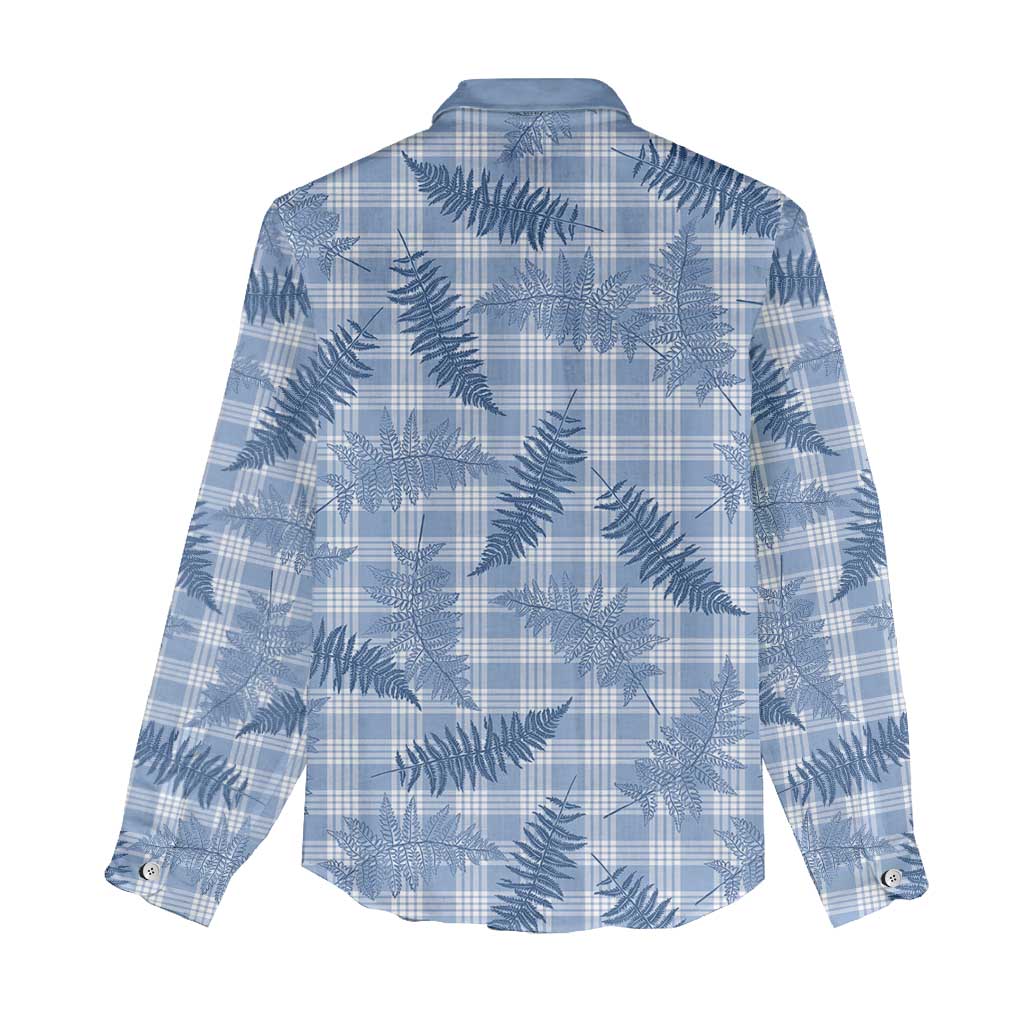 Blue Palaka Hawaii Palapalai Women Casual Shirt Hawaiian Fern - Polynesian Pride