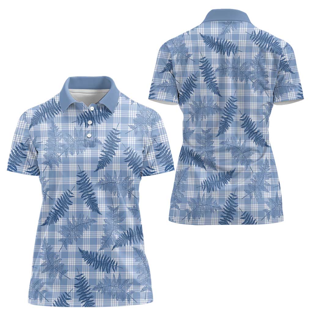 Blue Palaka Hawaii Palapalai Women Polo Shirt Hawaiian Fern LT14 - Polynesian Pride