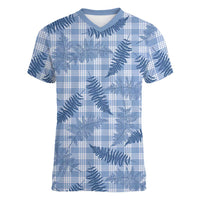 Blue Palaka Hawaii Palapalai Women V-Neck T-Shirt Hawaiian Fern - Polynesian Pride