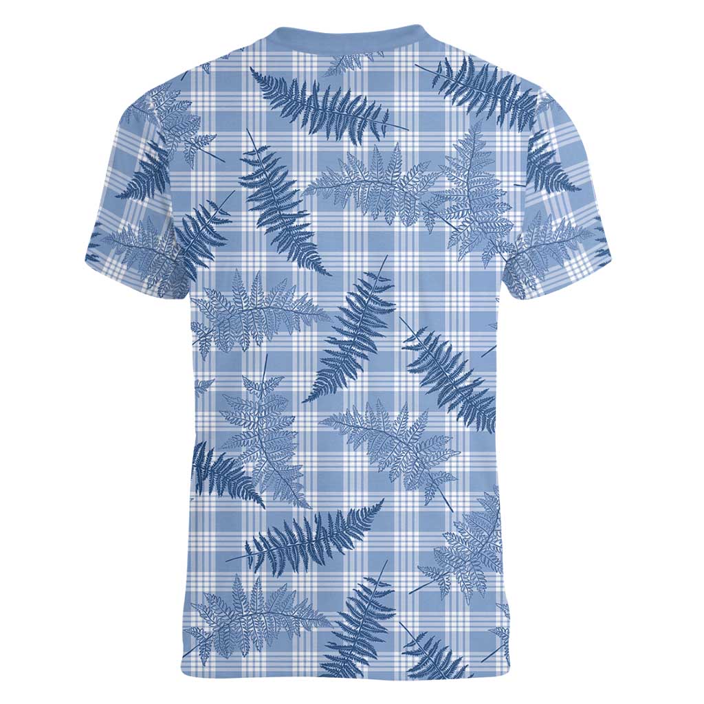Blue Palaka Hawaii Palapalai Women V-Neck T-Shirt Hawaiian Fern - Polynesian Pride
