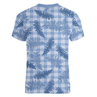 Blue Palaka Hawaii Palapalai Women V-Neck T-Shirt Hawaiian Fern - Polynesian Pride