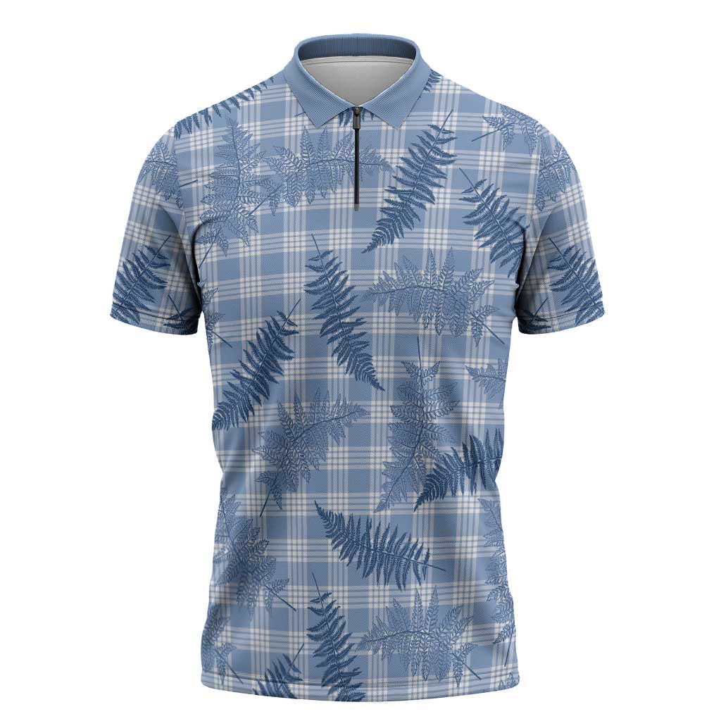 Blue Palaka Hawaii Palapalai Zipper Polo Shirt Hawaiian Fern LT14 Blue - Polynesian Pride