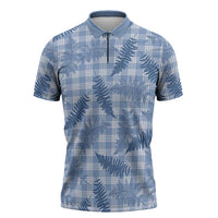 Blue Palaka Hawaii Palapalai Zipper Polo Shirt Hawaiian Fern LT14 Blue - Polynesian Pride