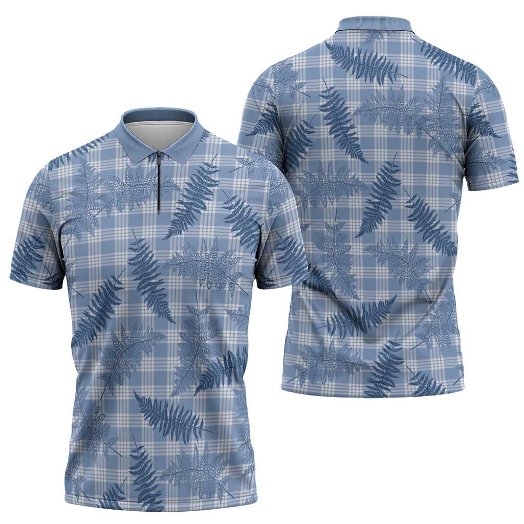 Blue Palaka Hawaii Palapalai Zipper Polo Shirt Hawaiian Fern LT14 - Polynesian Pride