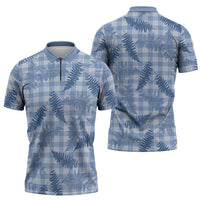 Blue Palaka Hawaii Palapalai Zipper Polo Shirt Hawaiian Fern LT14 - Polynesian Pride