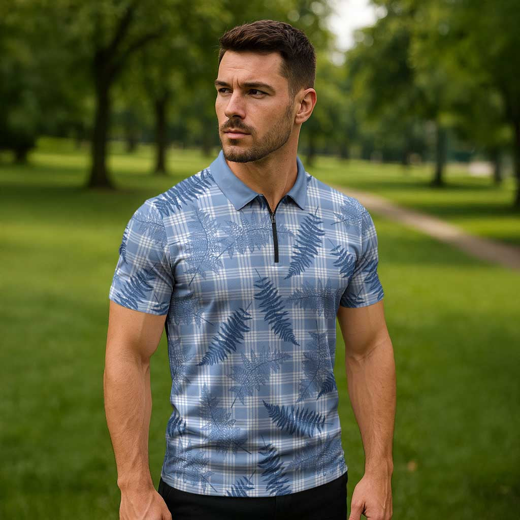 Blue Palaka Hawaii Palapalai Zipper Polo Shirt Hawaiian Fern LT14 - Polynesian Pride