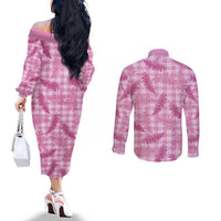 Purple Palaka Hawaii Palapalai Couples Matching Off The Shoulder Long Sleeve Dress and Long Sleeve Button Shirt Hawaiian Fern LT14 - Polynesian Pride