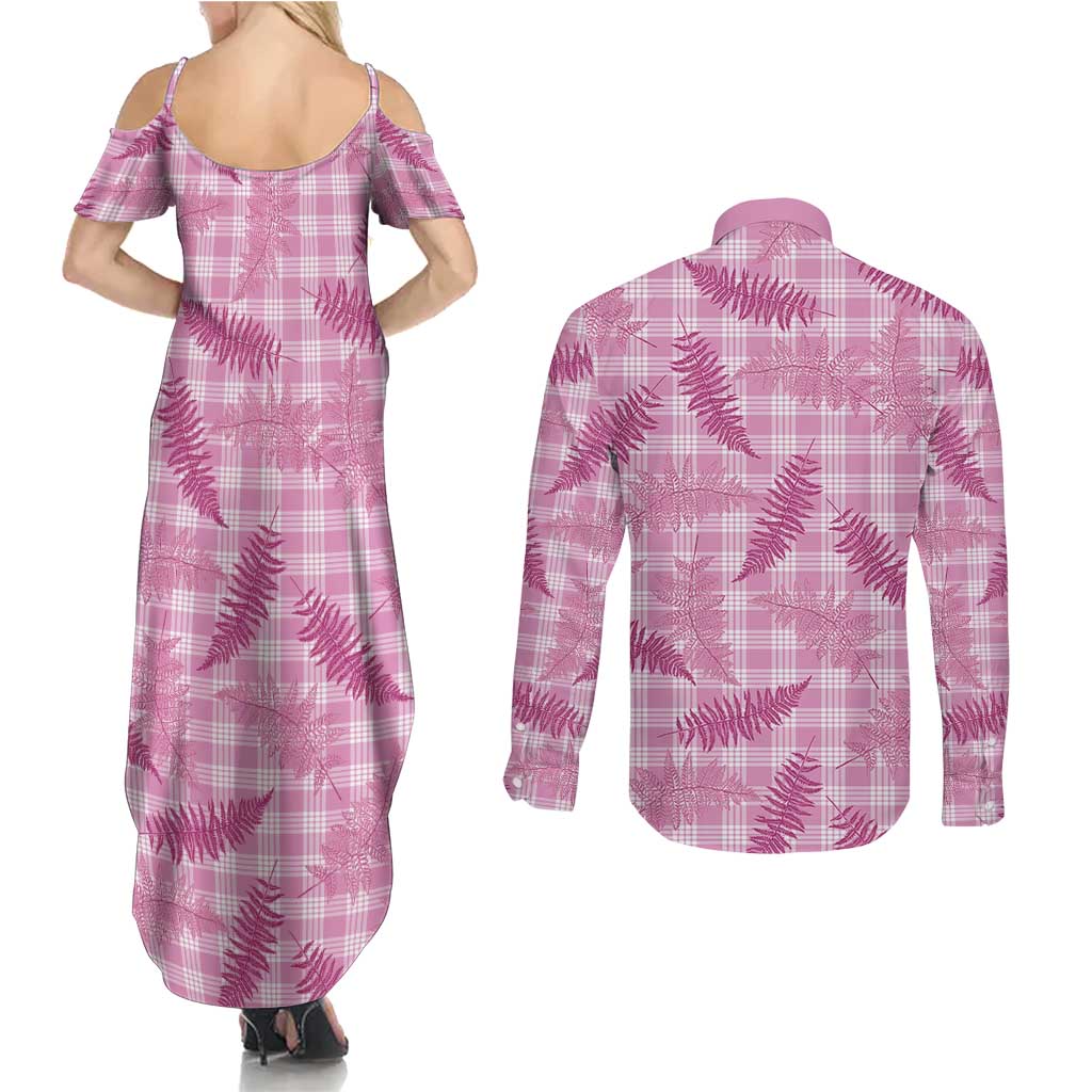 Purple Palaka Hawaii Palapalai Couples Matching Summer Maxi Dress and Long Sleeve Button Shirt Hawaiian Fern - Polynesian Pride