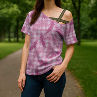 Purple Palaka Hawaii Palapalai Cross Shoulder Shirt Hawaiian Fern - Polynesian Pride
