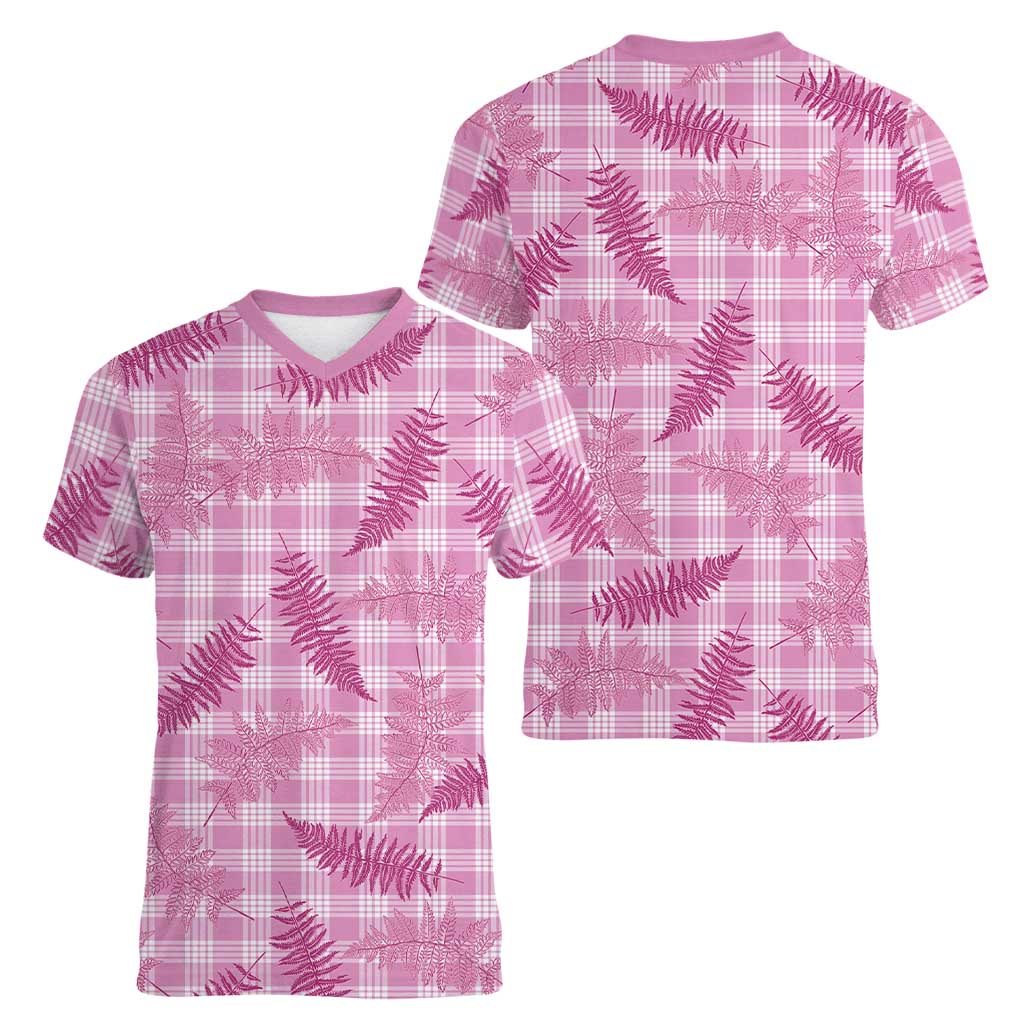 Purple Palaka Hawaii Palapalai Women V-Neck T-Shirt Hawaiian Fern - Polynesian Pride