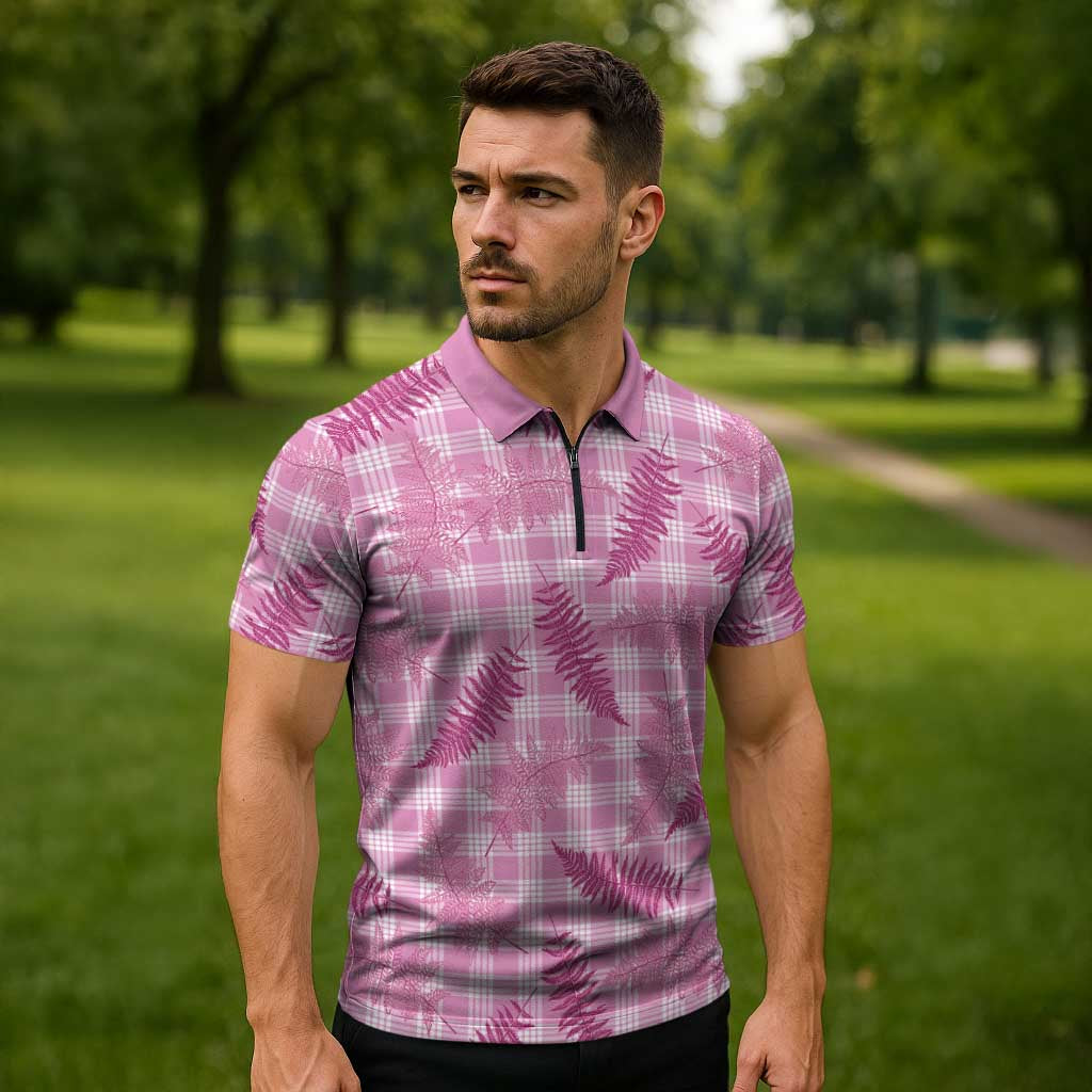Purple Palaka Hawaii Palapalai Zipper Polo Shirt Hawaiian Fern - Polynesian Pride