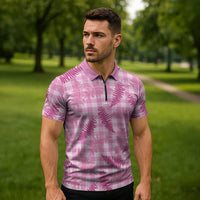 Purple Palaka Hawaii Palapalai Zipper Polo Shirt Hawaiian Fern - Polynesian Pride