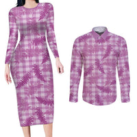 Pink Palaka Hawaii Palapalai Couples Matching Long Sleeve Bodycon Dress and Long Sleeve Button Shirt Hawaiian Fern LT14 Pink - Polynesian Pride