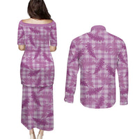 Pink Palaka Hawaii Palapalai Couples Matching Puletasi and Long Sleeve Button Shirt Hawaiian Fern - Polynesian Pride