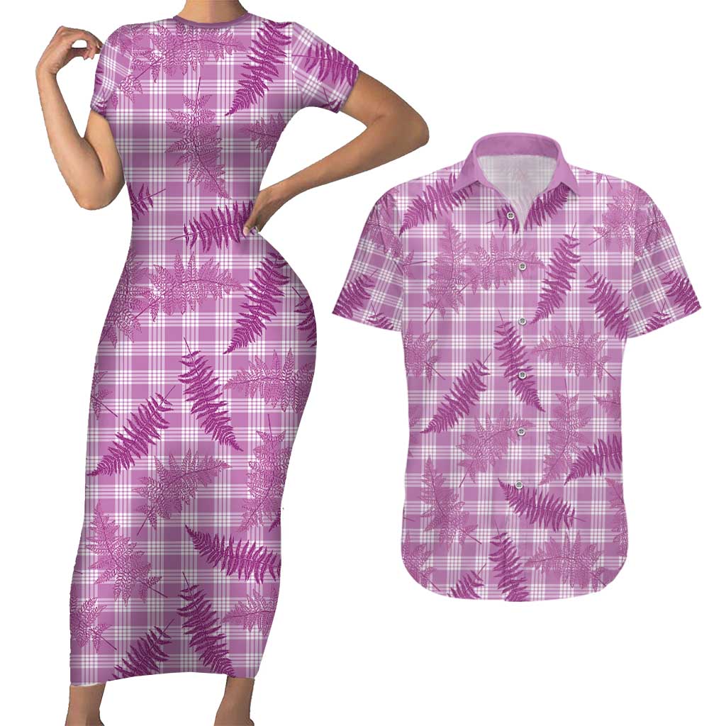Pink Palaka Hawaii Palapalai Couples Matching Short Sleeve Bodycon Dress and Hawaiian Shirt Hawaiian Fern LT14 Pink - Polynesian Pride