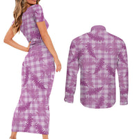 Pink Palaka Hawaii Palapalai Couples Matching Short Sleeve Bodycon Dress and Long Sleeve Button Shirt Hawaiian Fern LT14 - Polynesian Pride