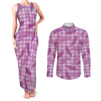 Pink Palaka Hawaii Palapalai Couples Matching Tank Maxi Dress and Long Sleeve Button Shirt Hawaiian Fern LT14 Pink - Polynesian Pride